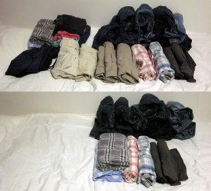 bottoms pile KonMari sorting