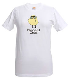 100% cotton peaceful chick t shirt made in USA